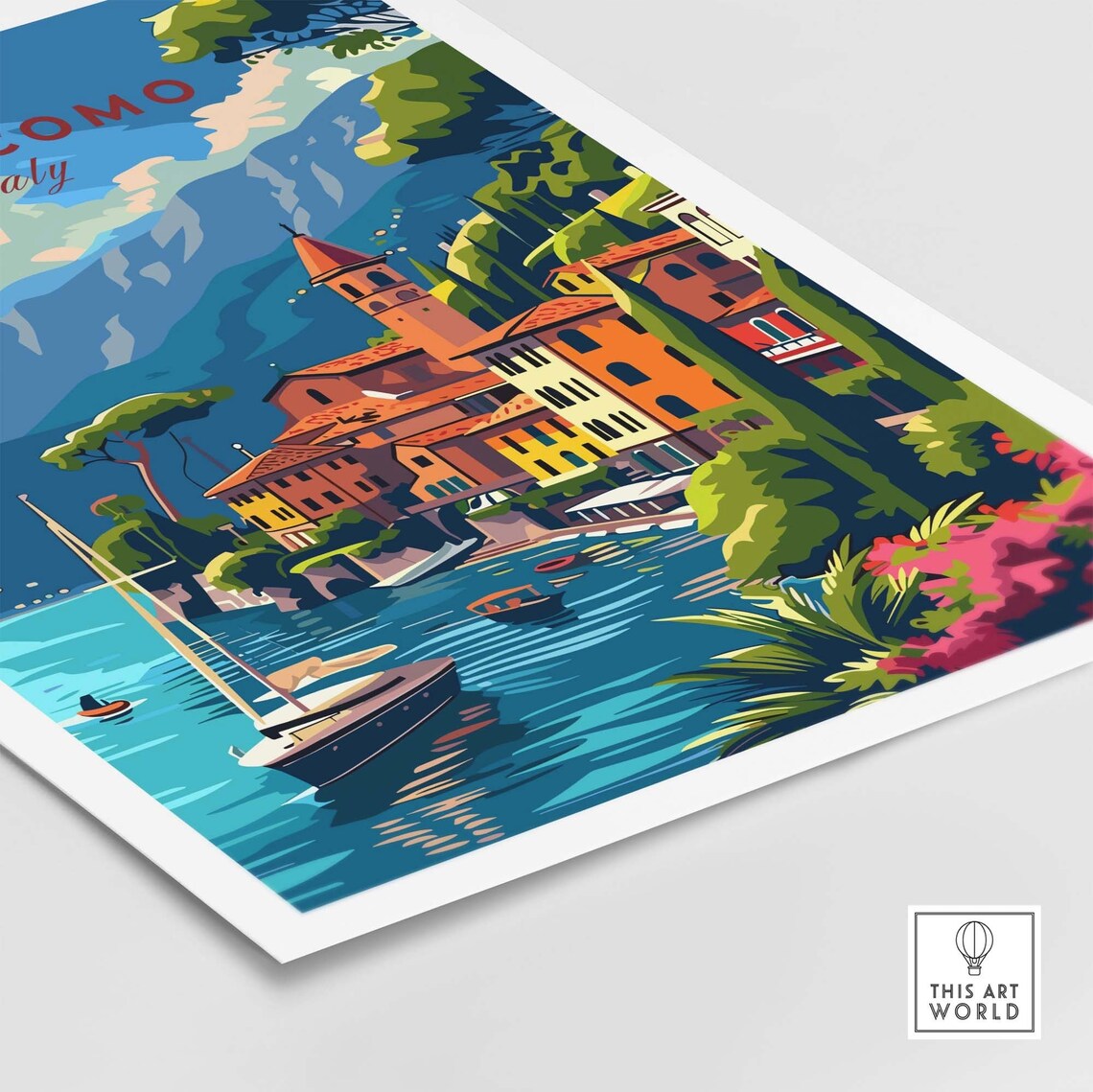 Lake Como Italy Harbor Sailboats Lakeside Town Sunset Poster - Image 4