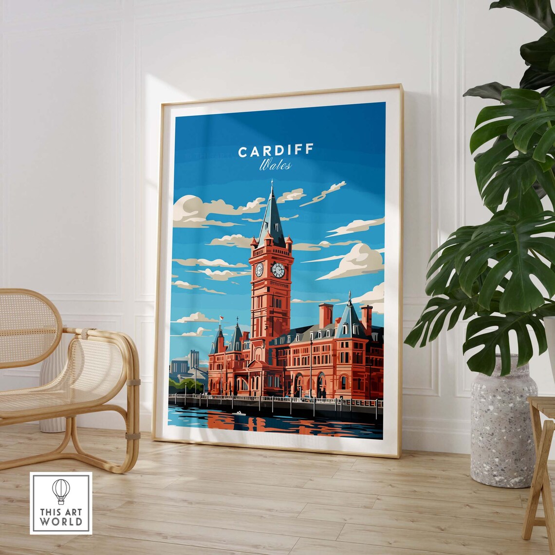 Cardiff Wales Pierhead Clock Tower Bayfront Vintage Travel Poster - Image 3