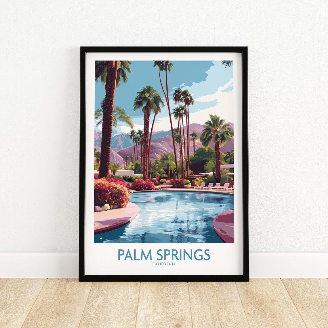 Palm Springs Resort Pool Palms California Desert Travel Poster