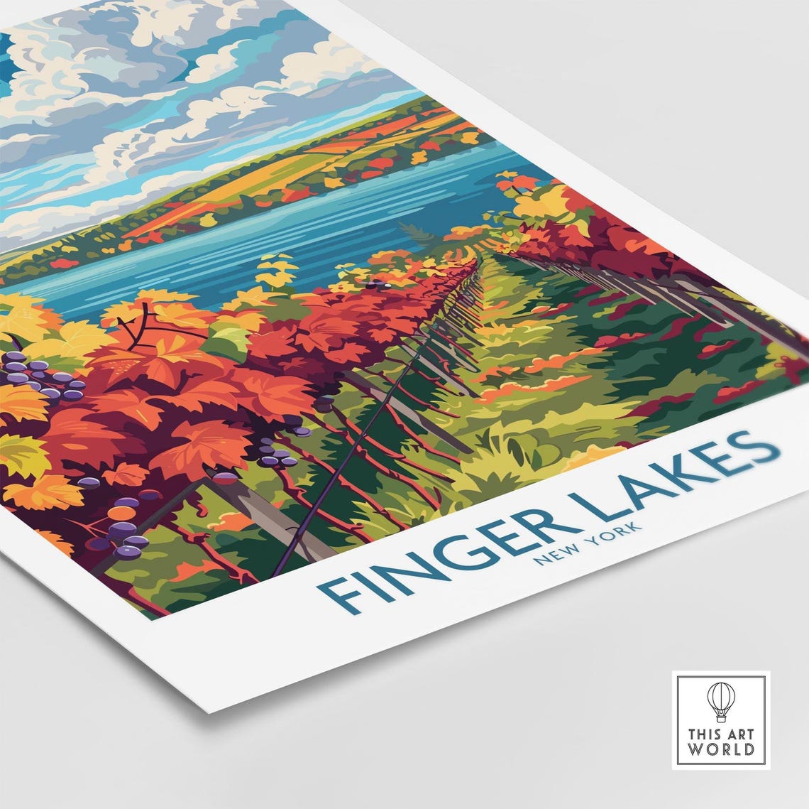 Finger Lakes New York Autumn Vineyard Row Lakeside Art Poster - Image 4