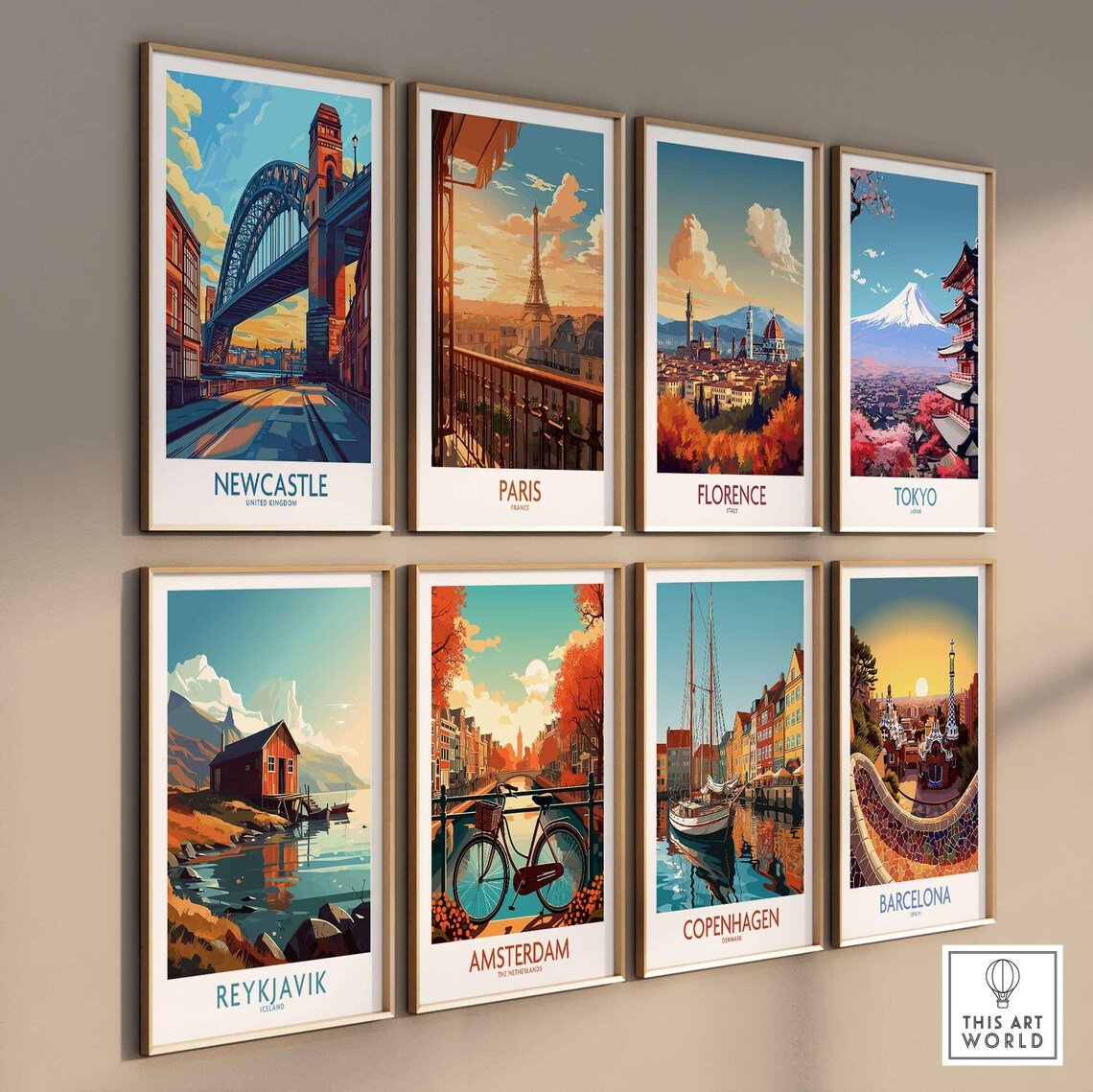 Newcastle UK Tyne Bridge Golden Sunset Quayside Travel Poster - Image 3
