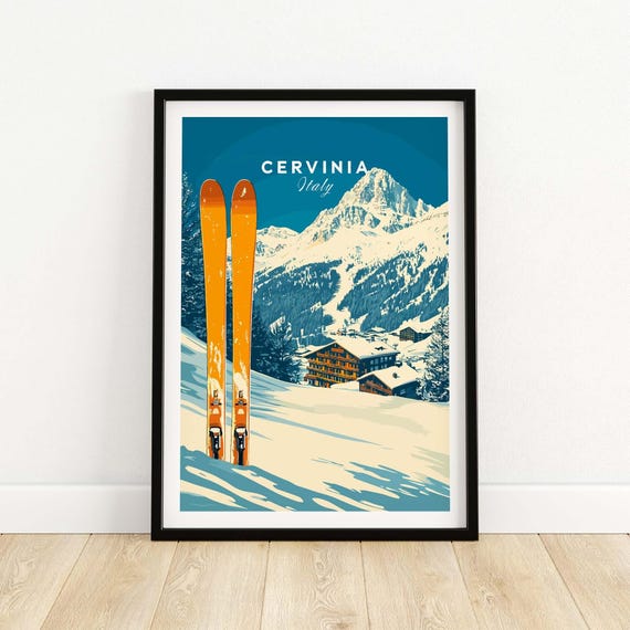 Cervinia Travel Poster, Ski Resort Adventure