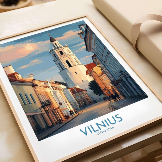 Vilnius Lithuania Bell Tower Old Town Golden Hour Cityscape Poster