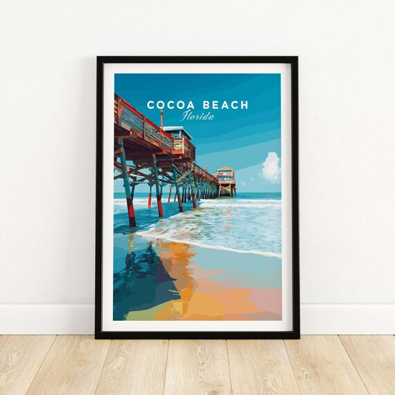 Cocoa Beach Florida Fishing Pier Oceanfront Vacation Travel Poster
