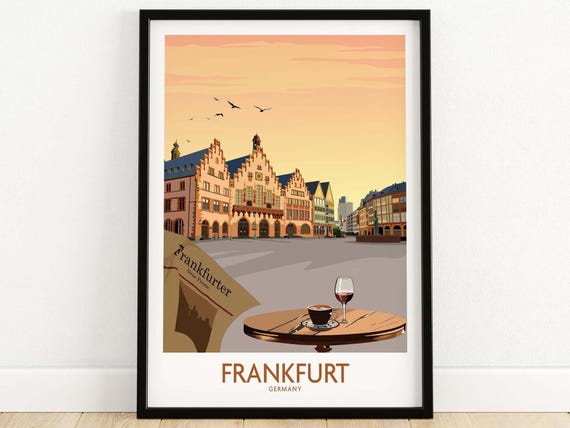 Frankfurt Print Art Travel Poster Home Gift Birthday Present Wedding Anniversary Wall Dcor Personalized Illustration Artwork