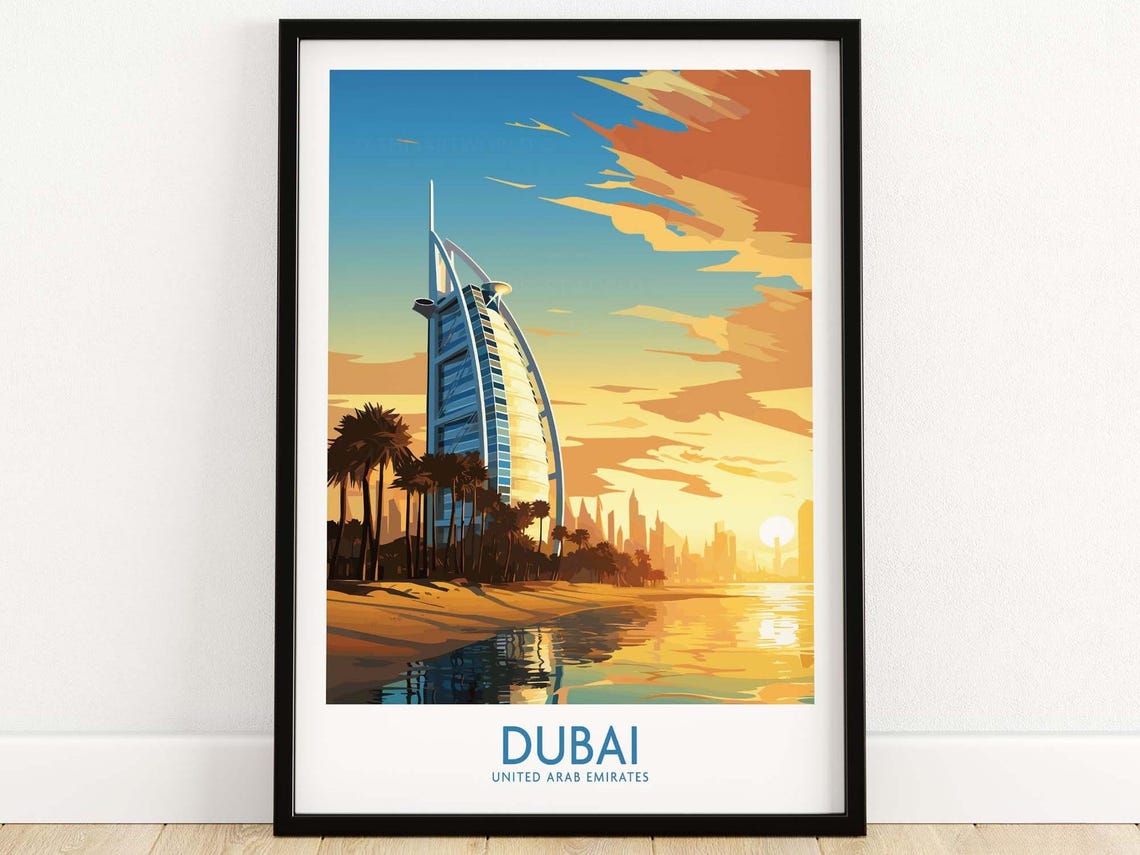 Dubai Print Art Travel Poster Home Gift Birthday Present Wedding Anniversary Wall Dcor Personalized Illustration Artwork