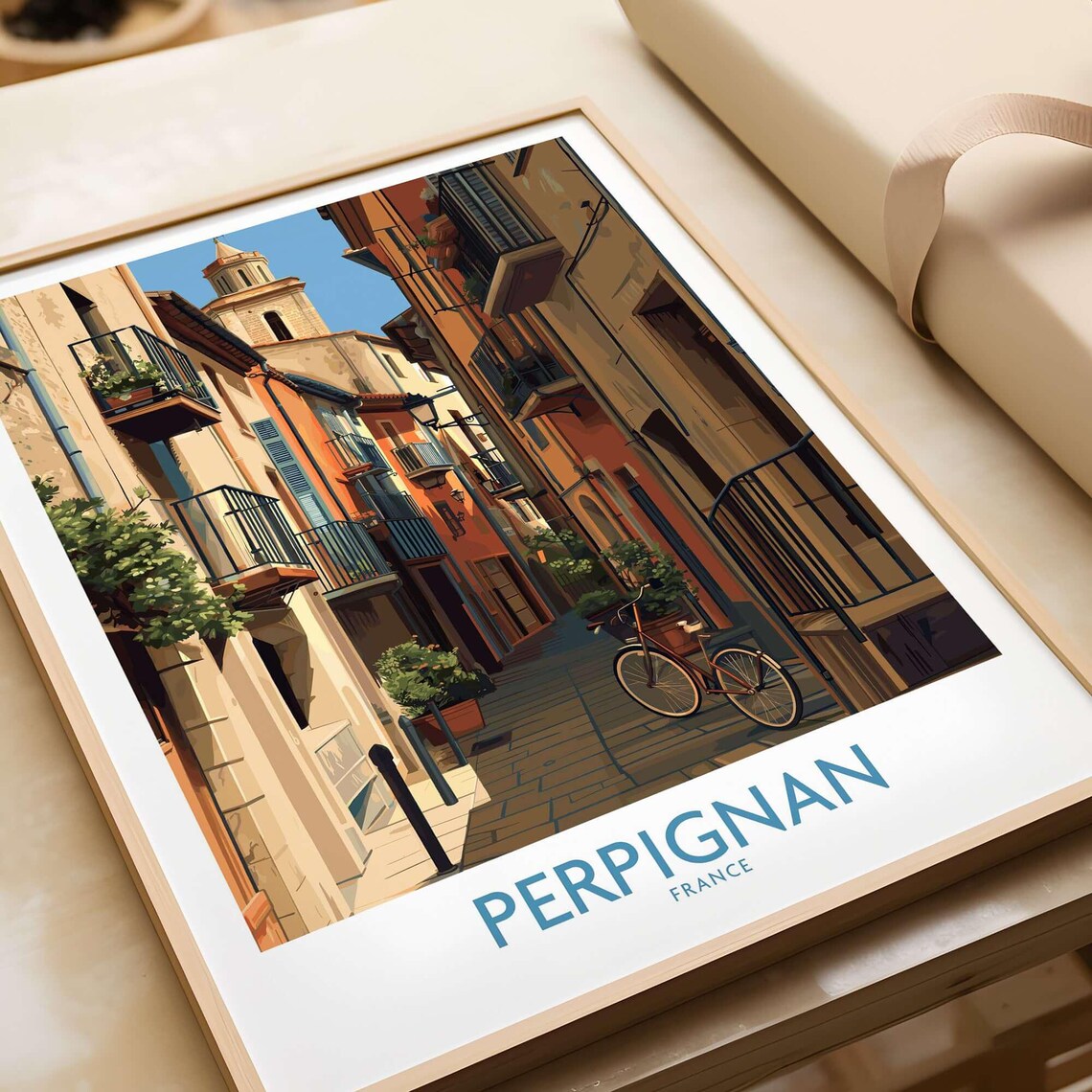 Perpignan France Old Town Bicycle Narrow Street Travel Poster