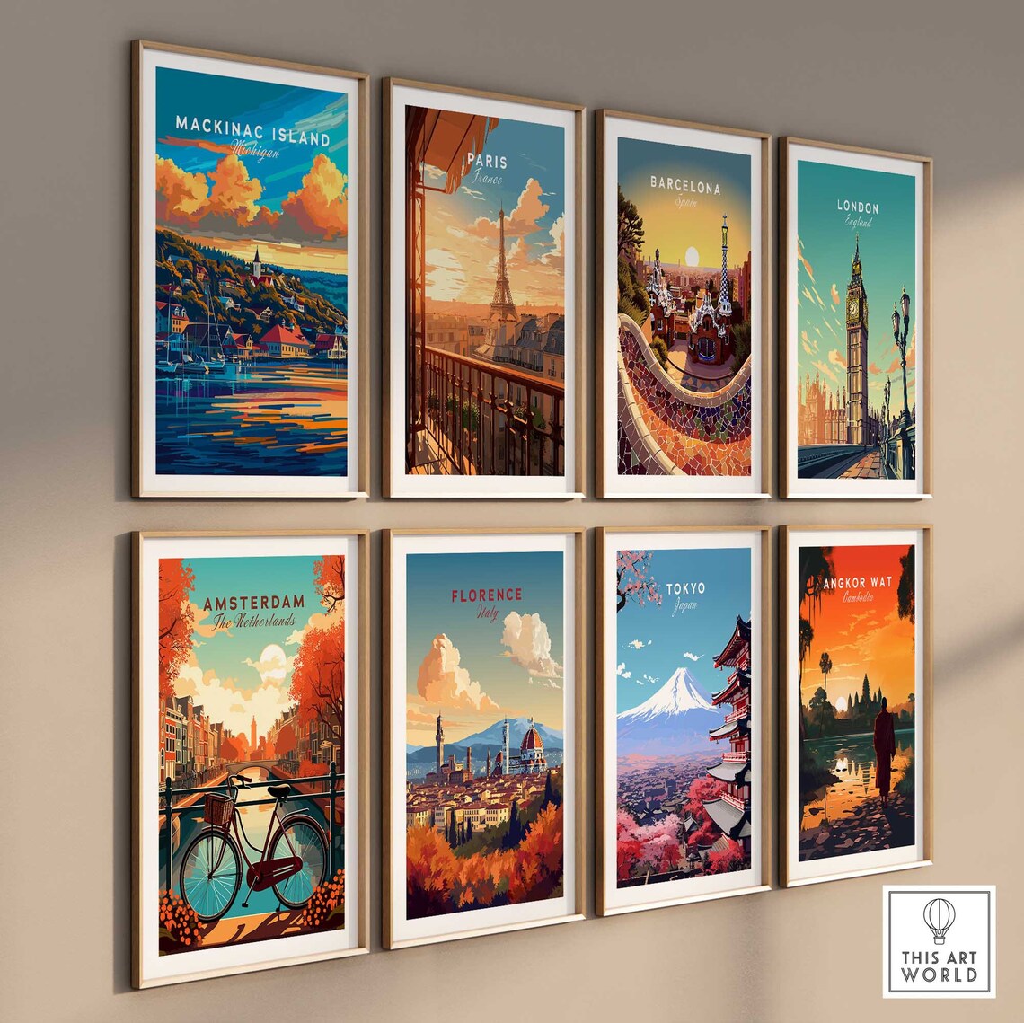 Mackinac Island Michigan Sunset Harbor Boats Hillside Village Poster - Image 3