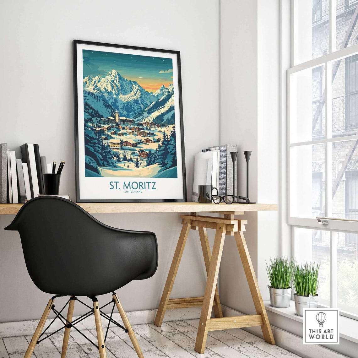 Winter Sports, St Moritz Ski Lodge Art Print - Image 4