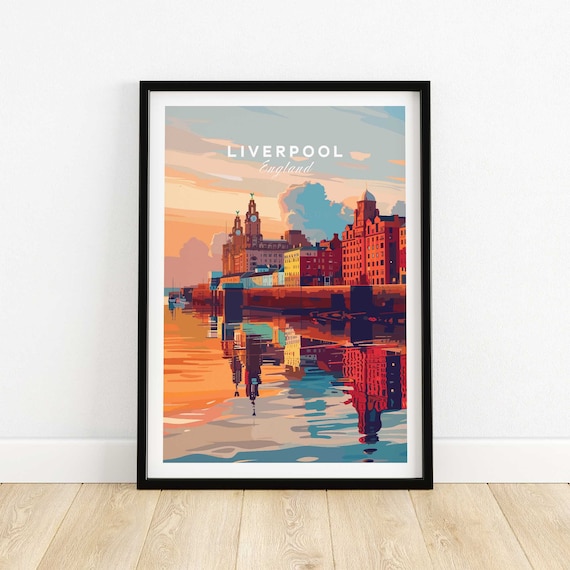 Liverpool England Waterfront Skyline Clock Towers Sunset Glow Poster