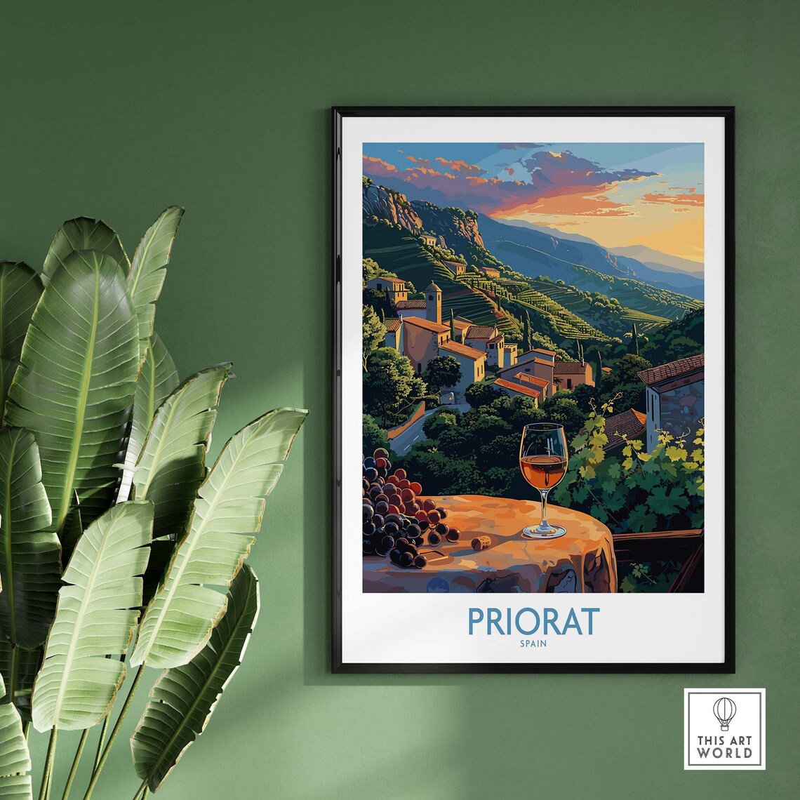 Priorat Spain Rustic Village Grapes Wine Glass Table Scenic Poster - Image 2