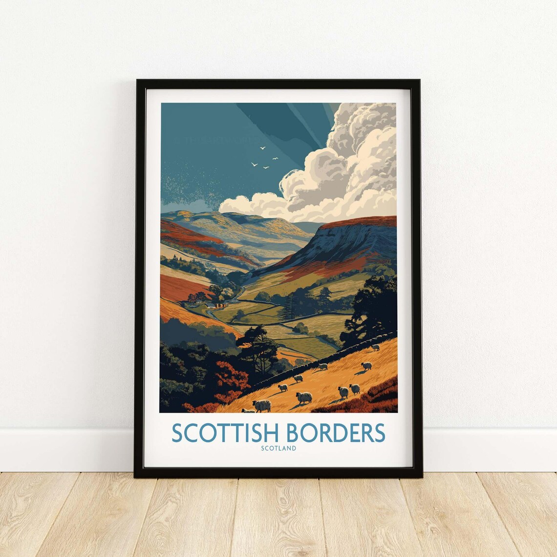 Scotland Valley Landscape Travel Poster, Eildon Hills
