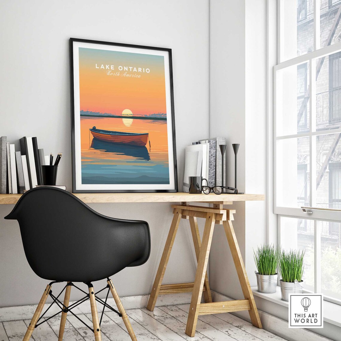 Lake Ontario North America Orange Sunset Canoe Reflection Poster - Image 4