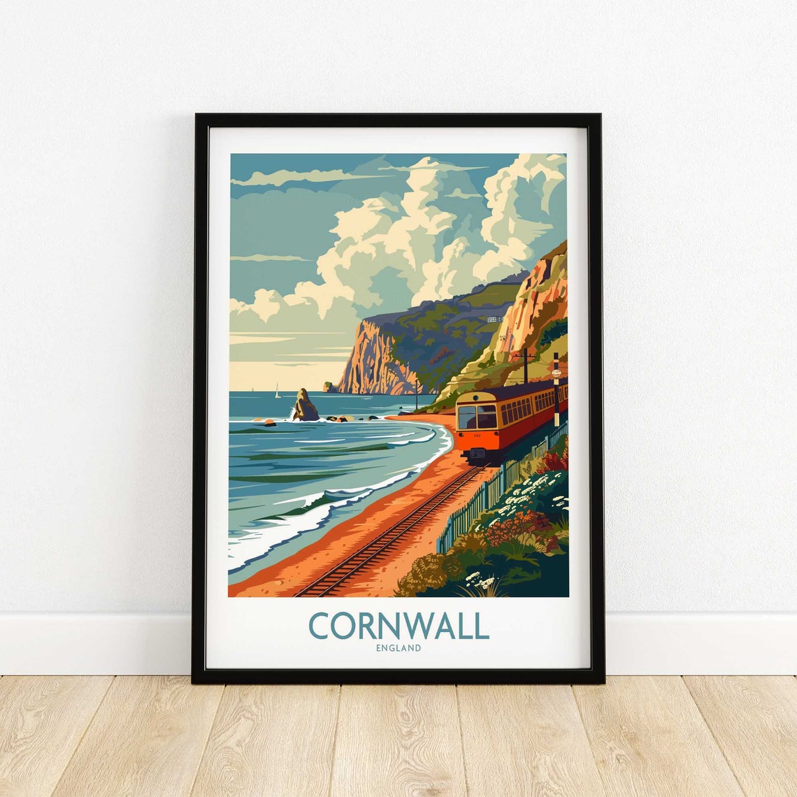 Cornwall Coast Wall Art Print Travel Poster Home Decor Artwork Gift Illustration Lover