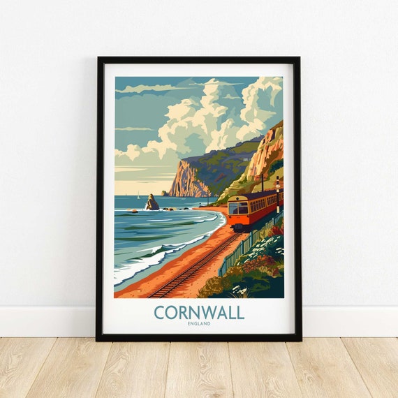 Cornwall Coast Wall Art Print Travel Poster Home Decor Artwork Gift Illustration Lover