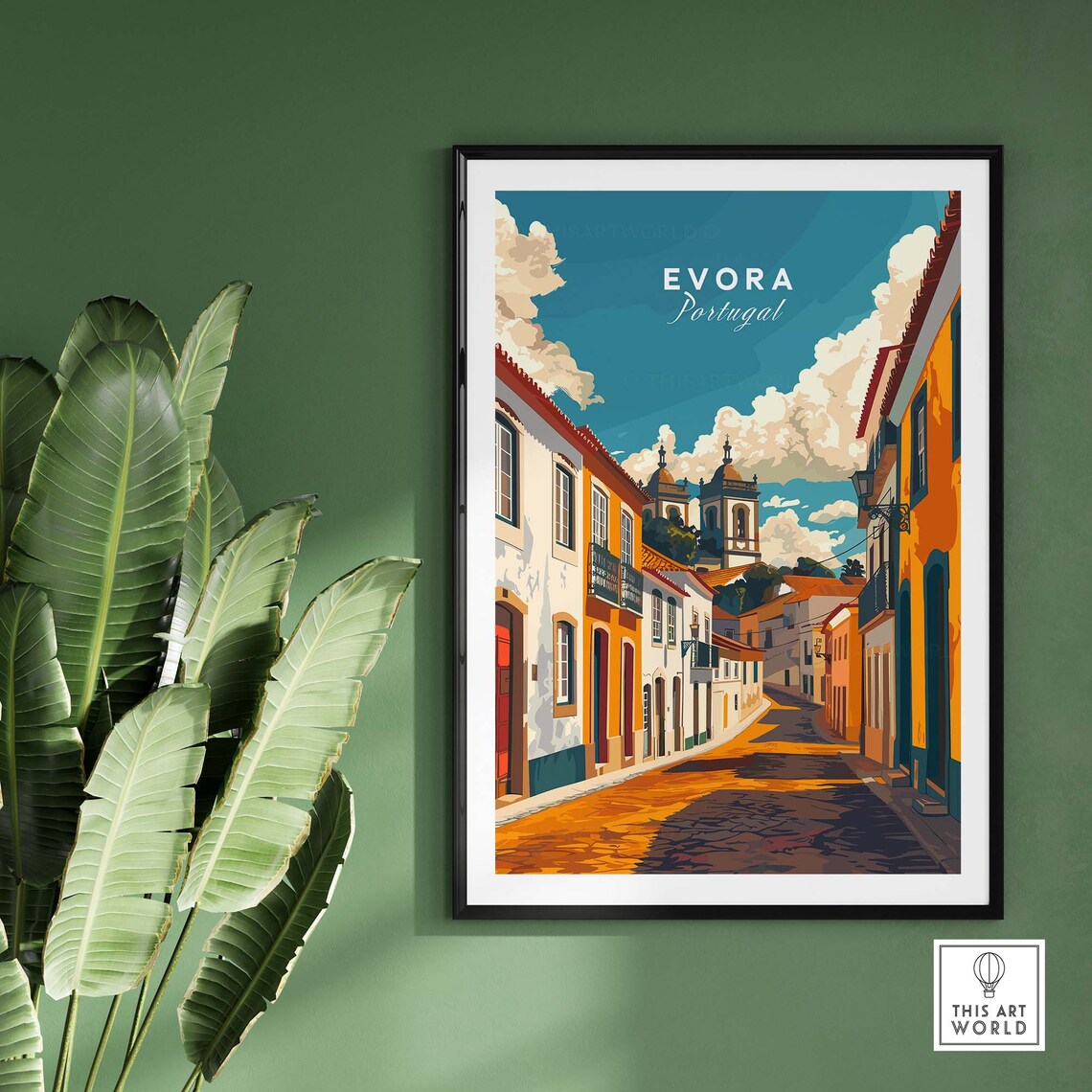 Evora Portugal Historic Old Town Cobblestone Street Travel Poster - Image 2