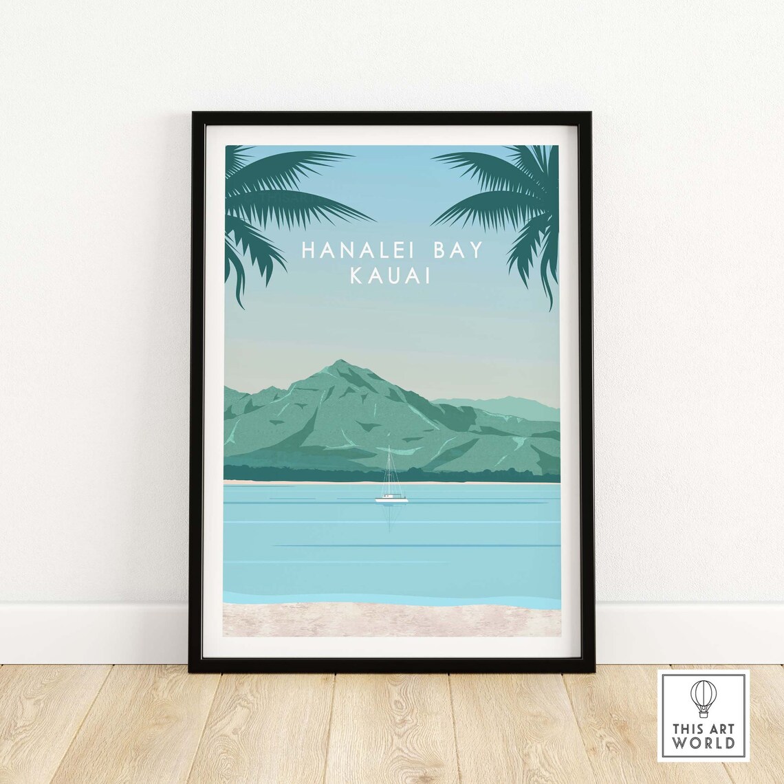 Kauai Travel Poster, Hanalei Bay Hawaii Art Print