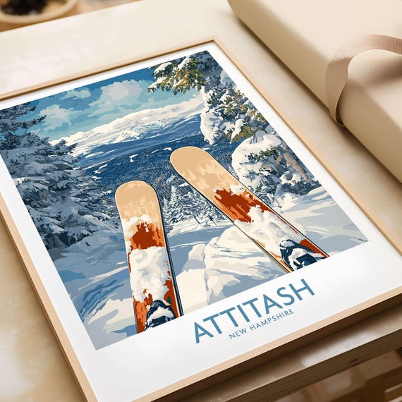 Attitash Ski Lodge Art Print, New Hampshire Ski Art