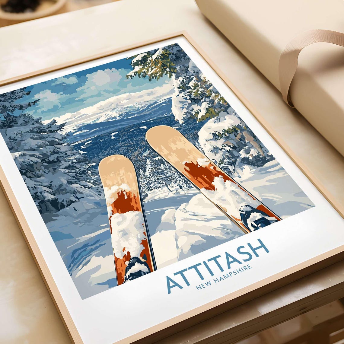 Attitash Ski Lodge Art Print, New Hampshire Ski Art