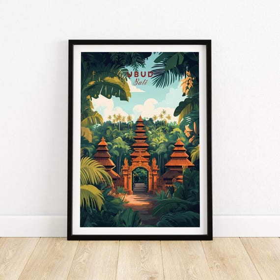 Ubud Bali Travel Poster, Illustration Artwork
