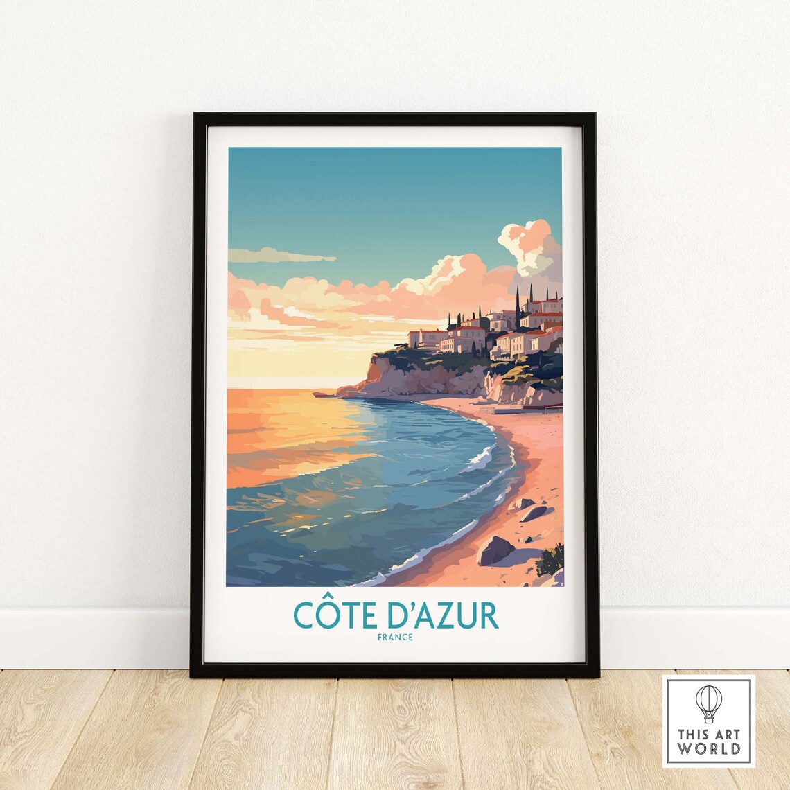 Côte d'Azur France Riviera Sunset Beach Cliffside Town Poster - Image 2