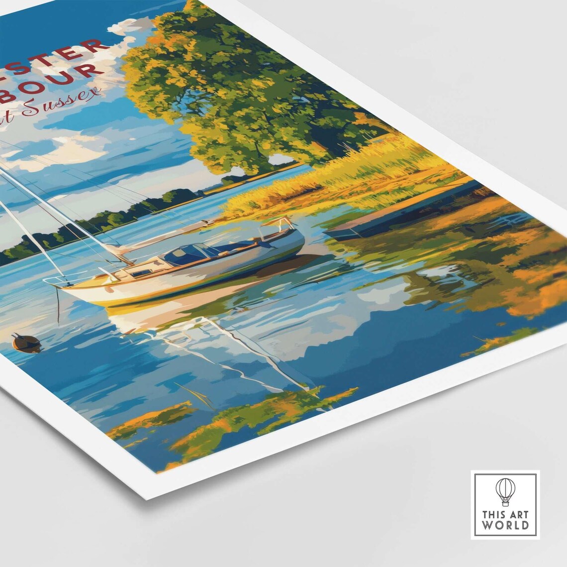 Chichester Harbour West Sussex Sailboat Vintage Travel Art Poster - Image 4