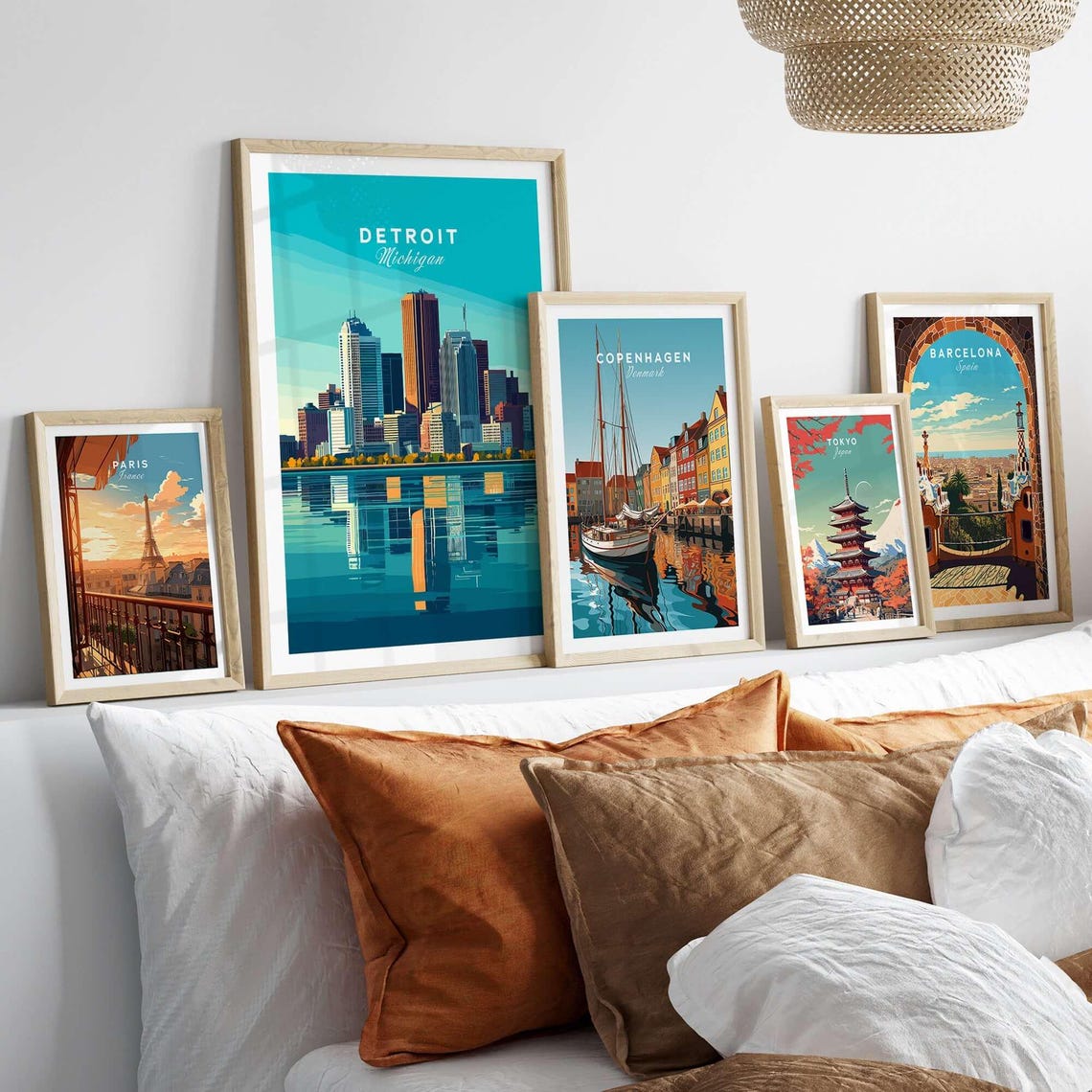 Detroit Michigan Turquoise Skyline Reflection Modern Travel Poster - Image 2