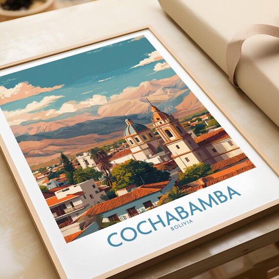 Cochabamba Bolivia Colonial City Cathedral Andes Mountains Travel Poster