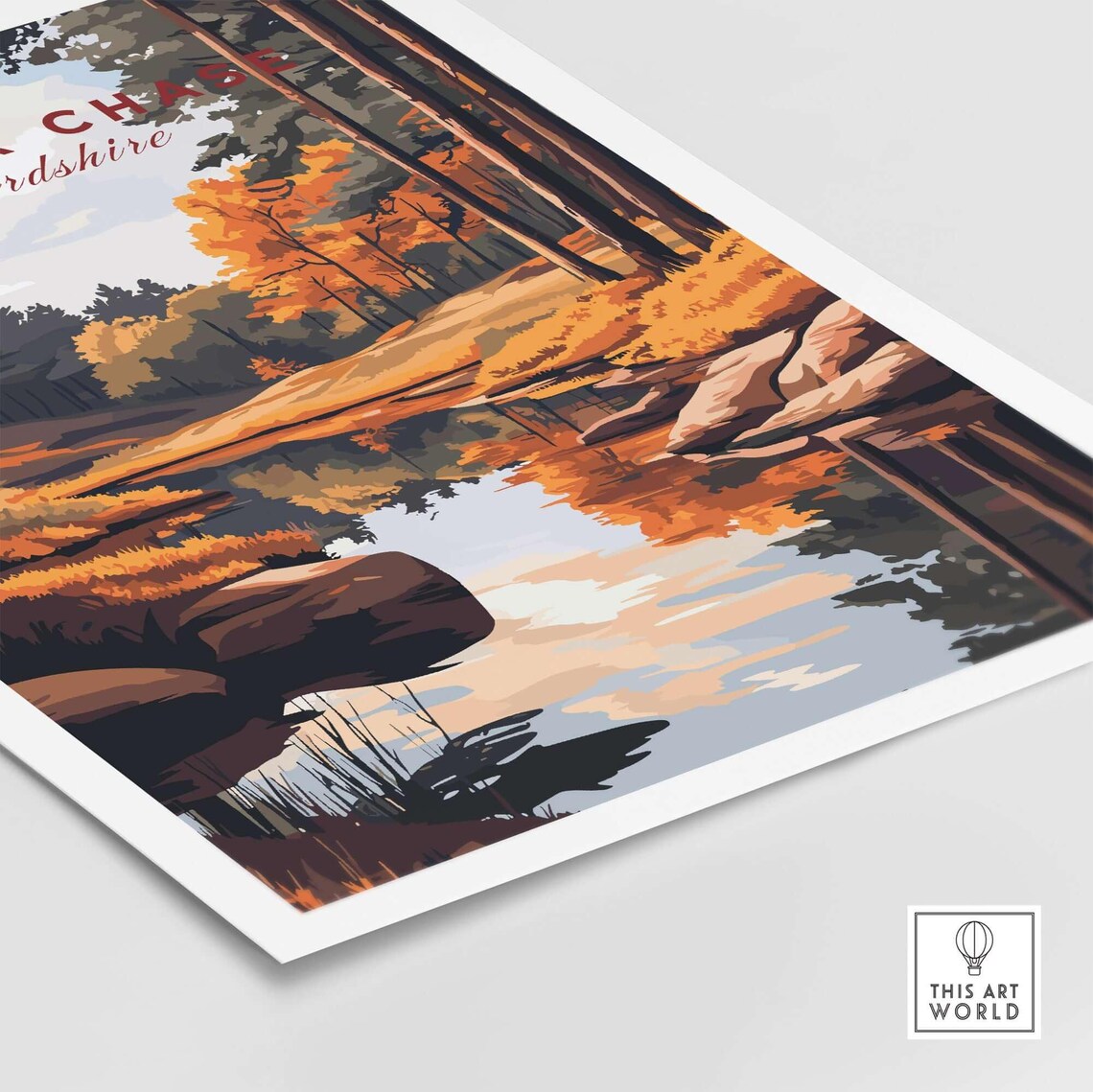 Cannock Chase Staffordshire Autumn Woodland Pond Vintage Travel Poster - Image 4