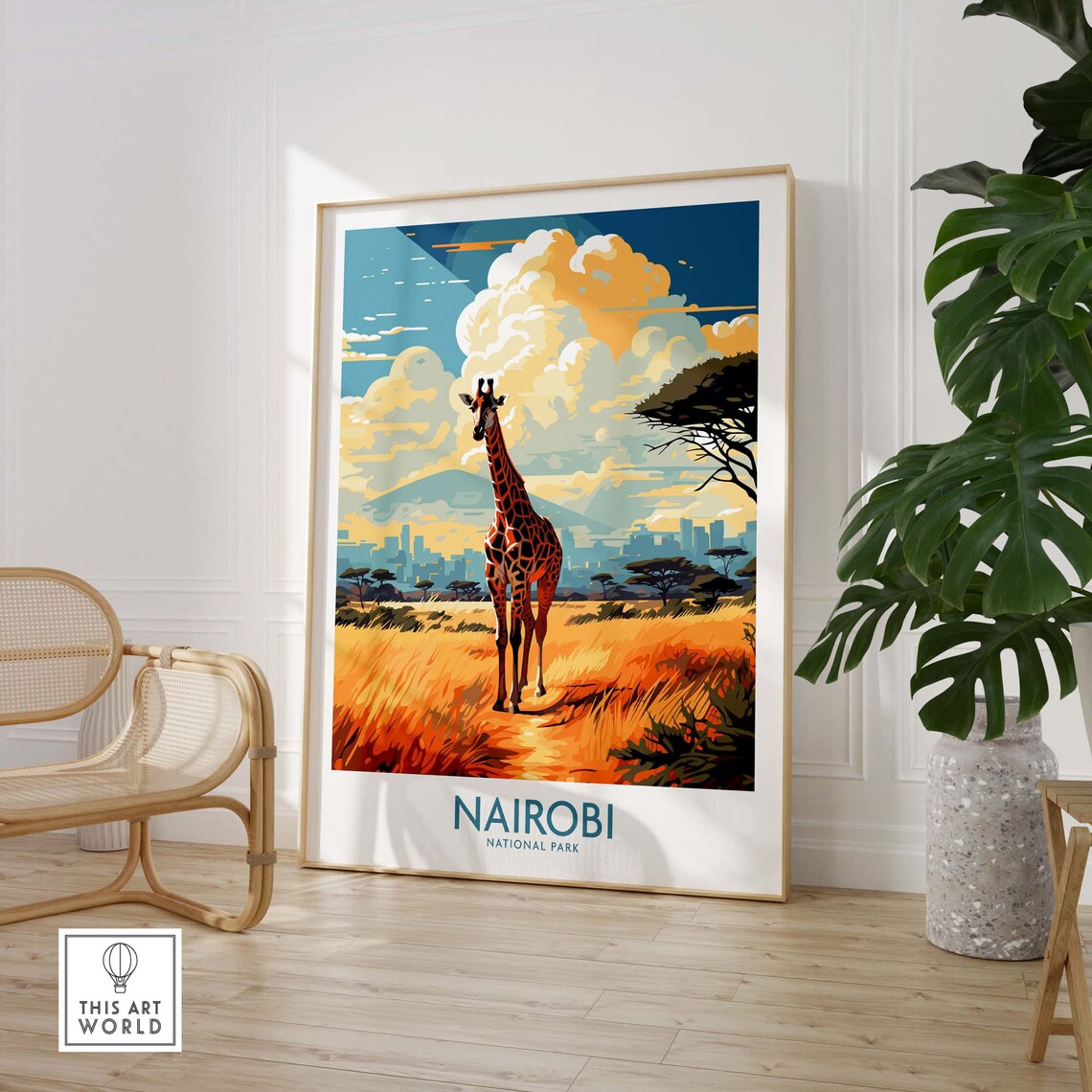 Nairobi National Park Giraffe Savanna Skyline Vintage Travel Poster - Image 2