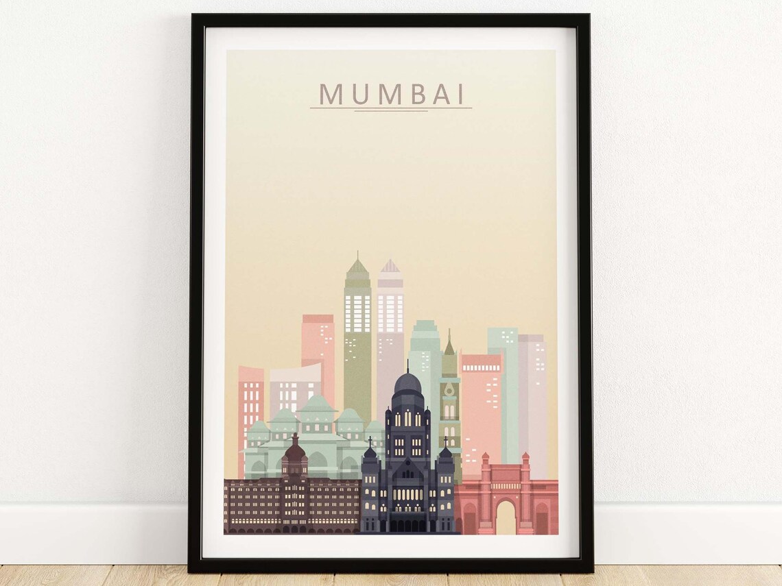 Mumbai Skyline Print, Cityscape Travel Poster