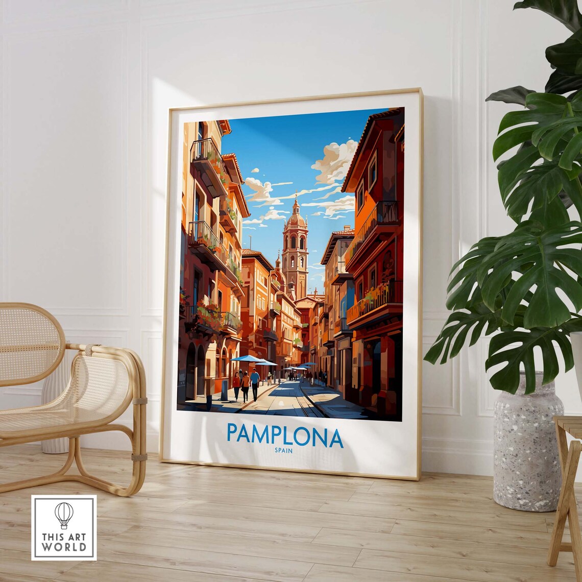 Pamplona Spain Old Town Church Bell Tower Street Travel Poster - Image 2