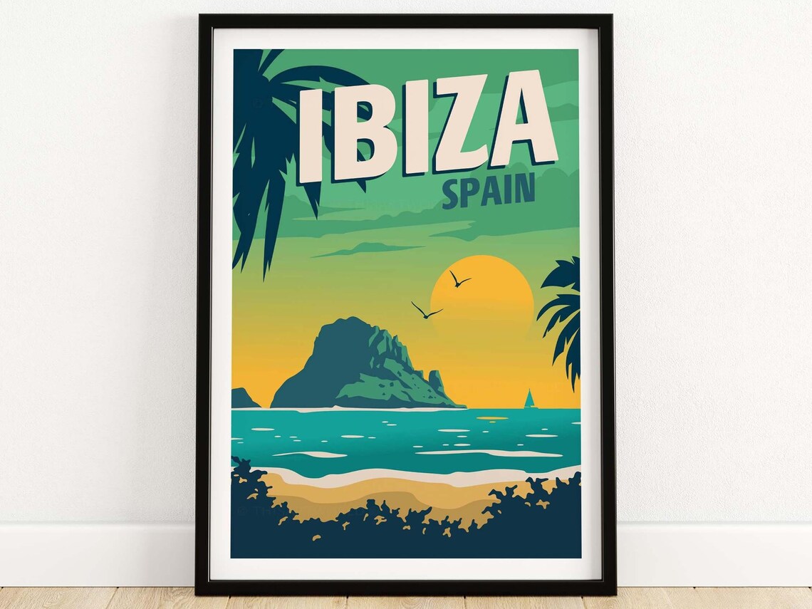 Ibiza Retro Travel Poster, Spain Travel Poster