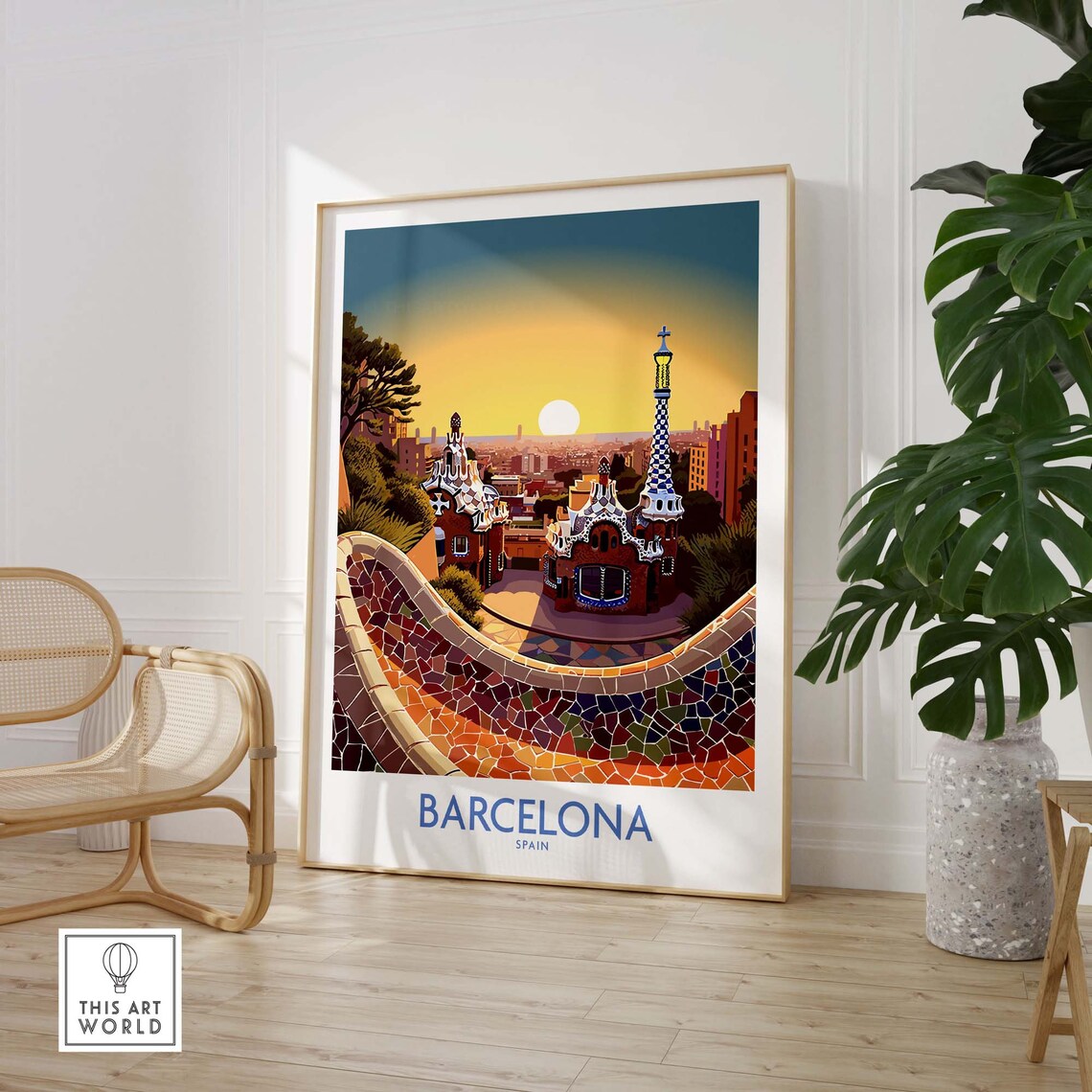Barcelona Park Guell Travel Poster, Europe Art Print - Image 3