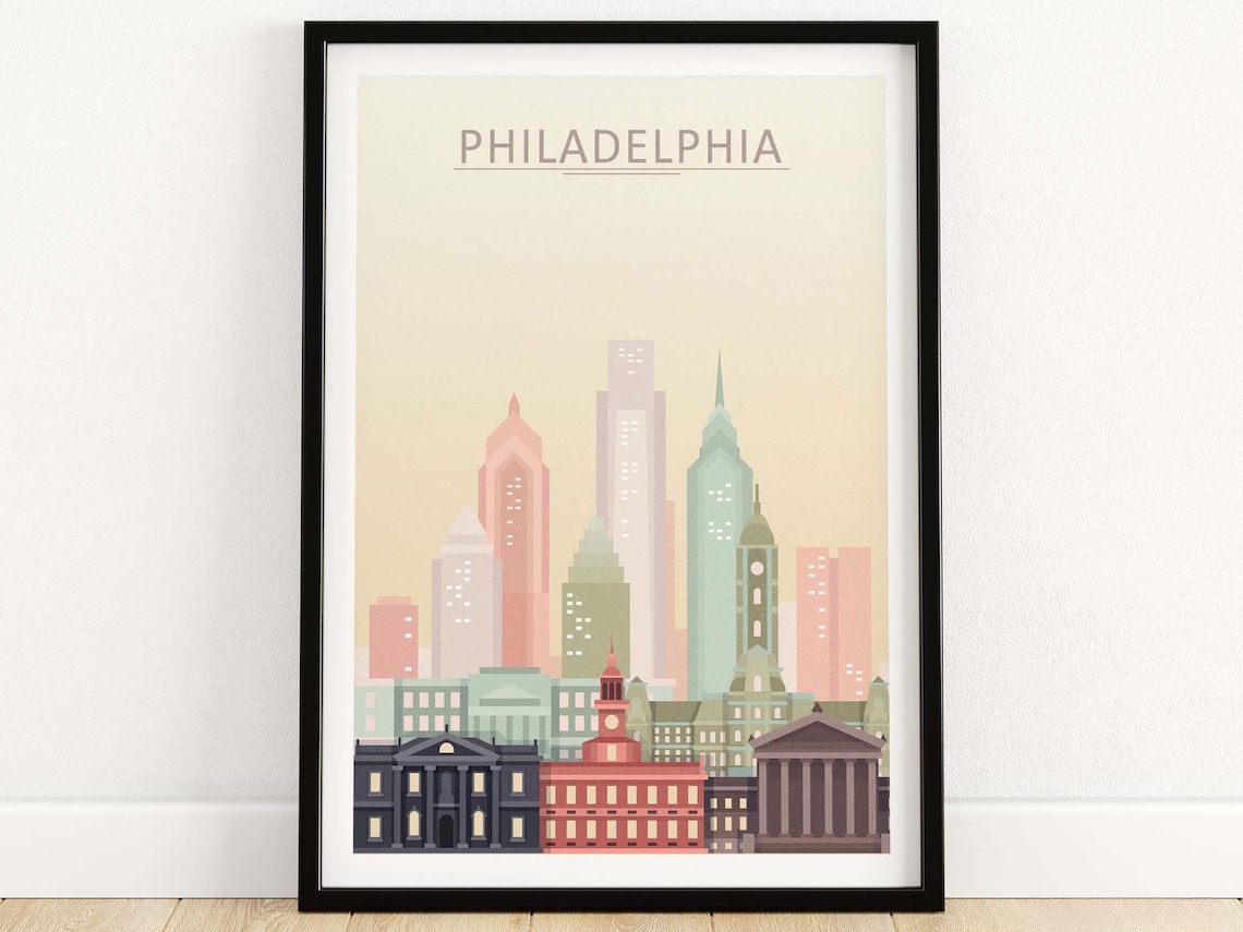 Philadelphia Skyline Travel Poster, City View Art Print