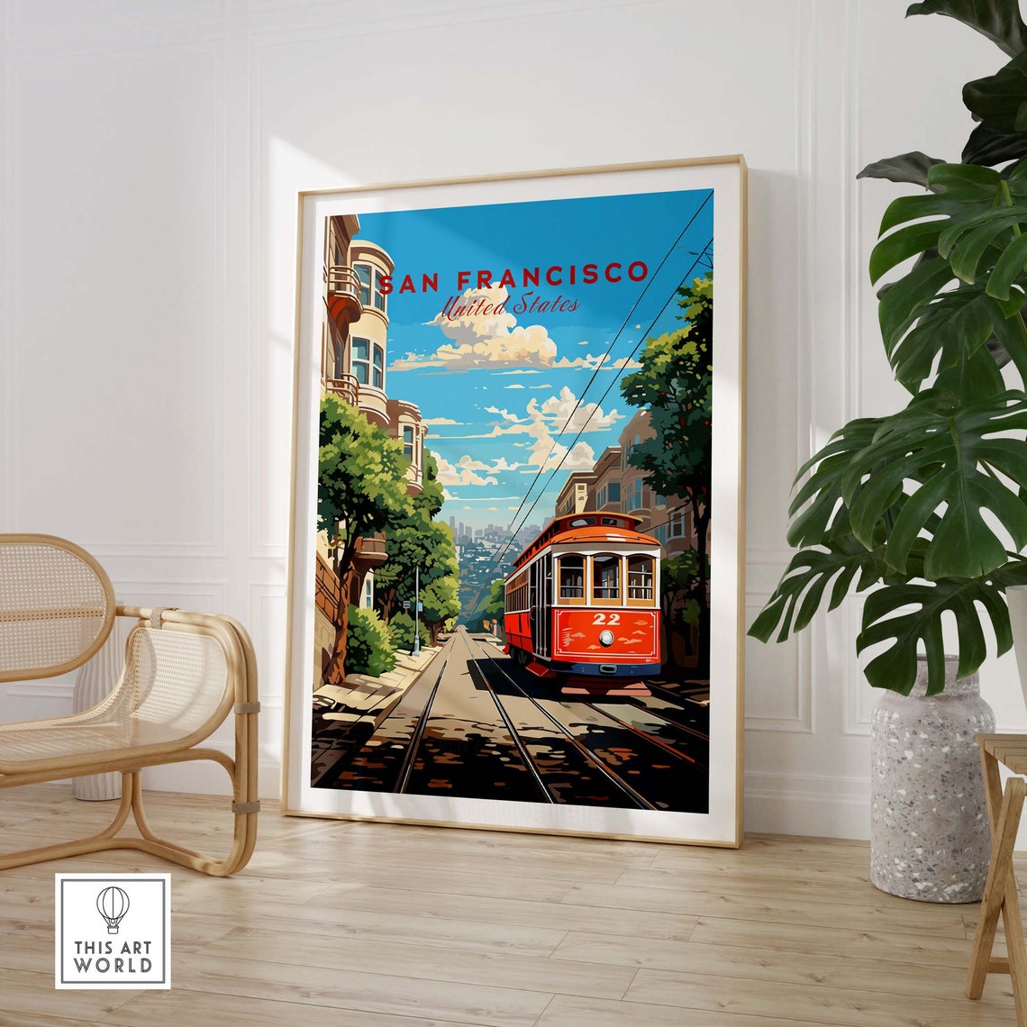 San Francisco Cable Car 22 Hillside Street Retro Style Poster - Image 2