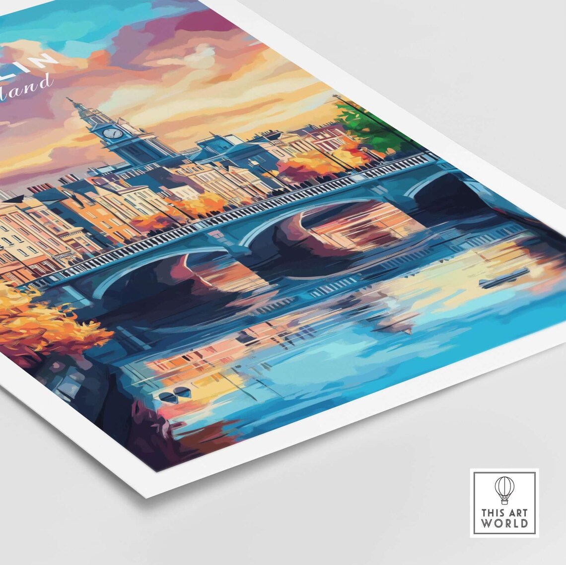 Dublin Ireland Skyline Clock Tower Sunset Vintage Travel Poster - Image 4