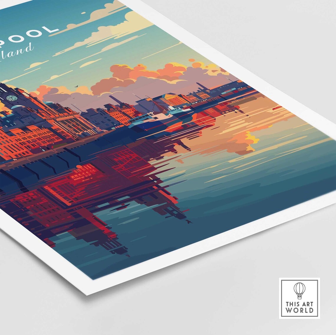 Liverpool England Sunset Waterfront Warehouses Reflections Travel Poster - Image 4