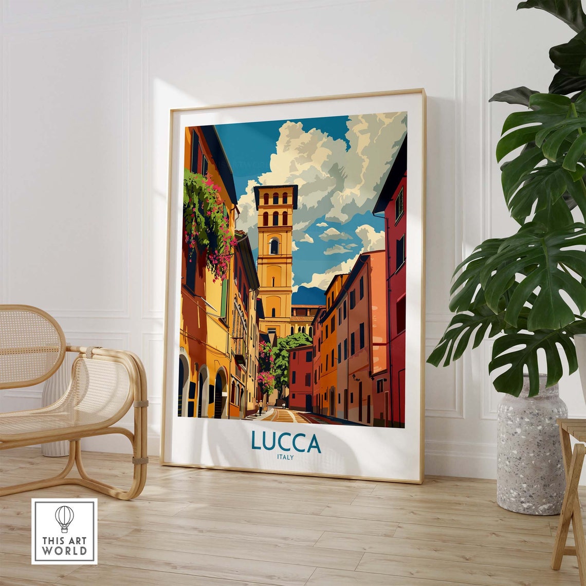 Lucca Tuscany Old Town Street Medieval Tower Flowers View Poster - Image 2