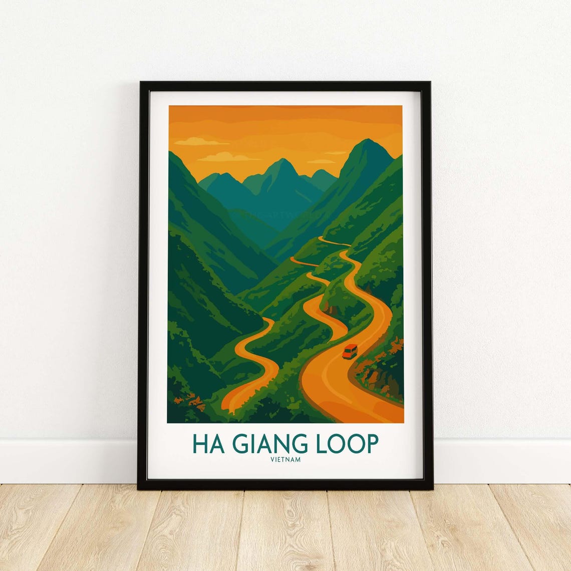 Ha Giang Loop Vietnam Orange Sunset Mountain Pass Road Poster