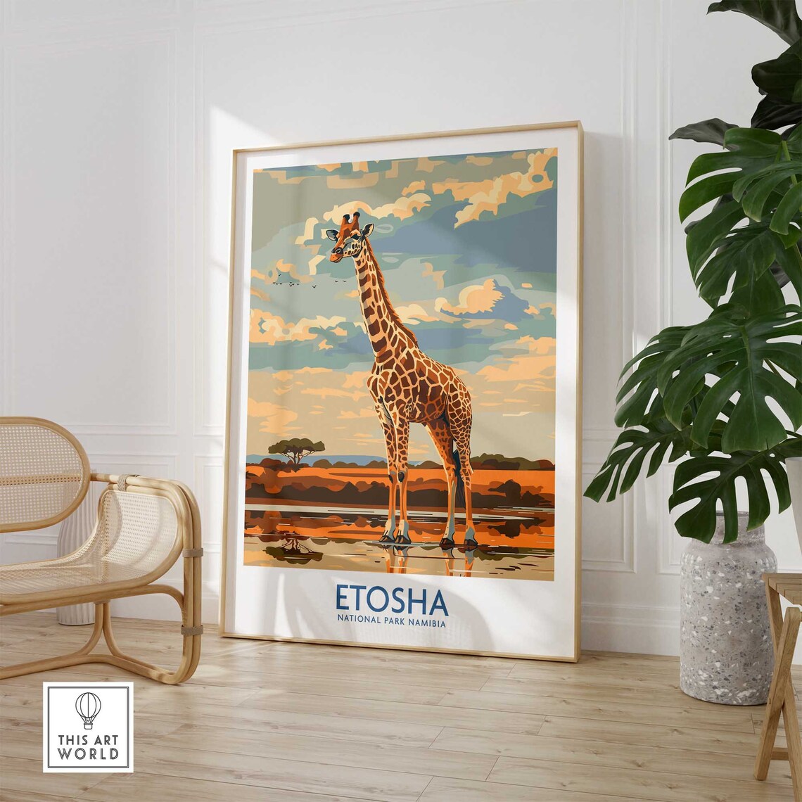 Etosha National Park Namibia Giraffe Waterhole Travel Poster - Image 3