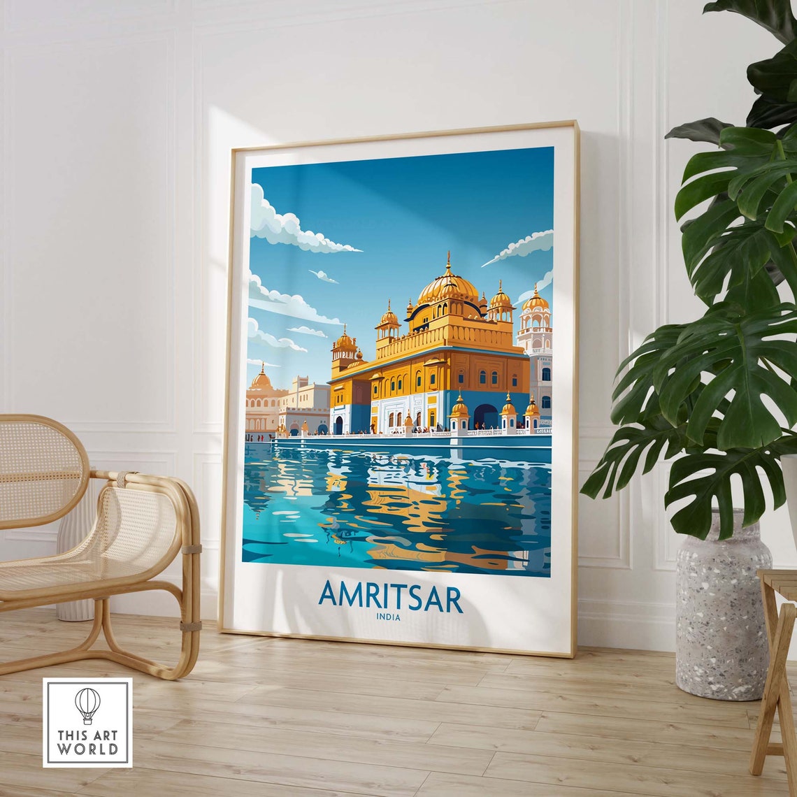 Amritsar India Golden Temple Sacred Reflection Pool Travel Poster - Image 3