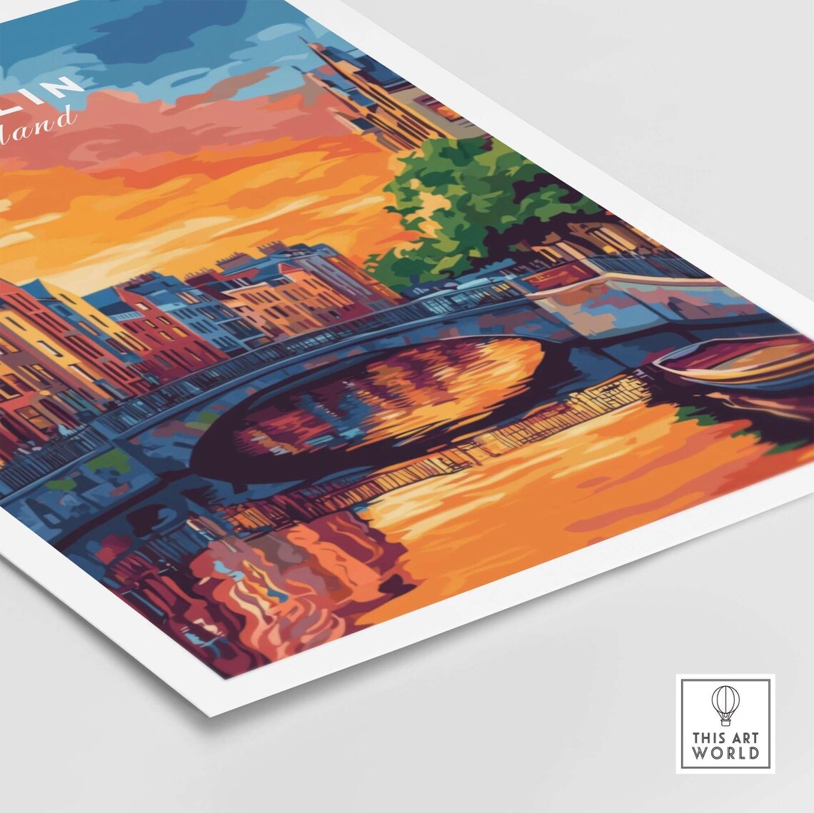 Dublin Ireland Fiery Orange Sunset River Vintage Travel Poster - Image 4