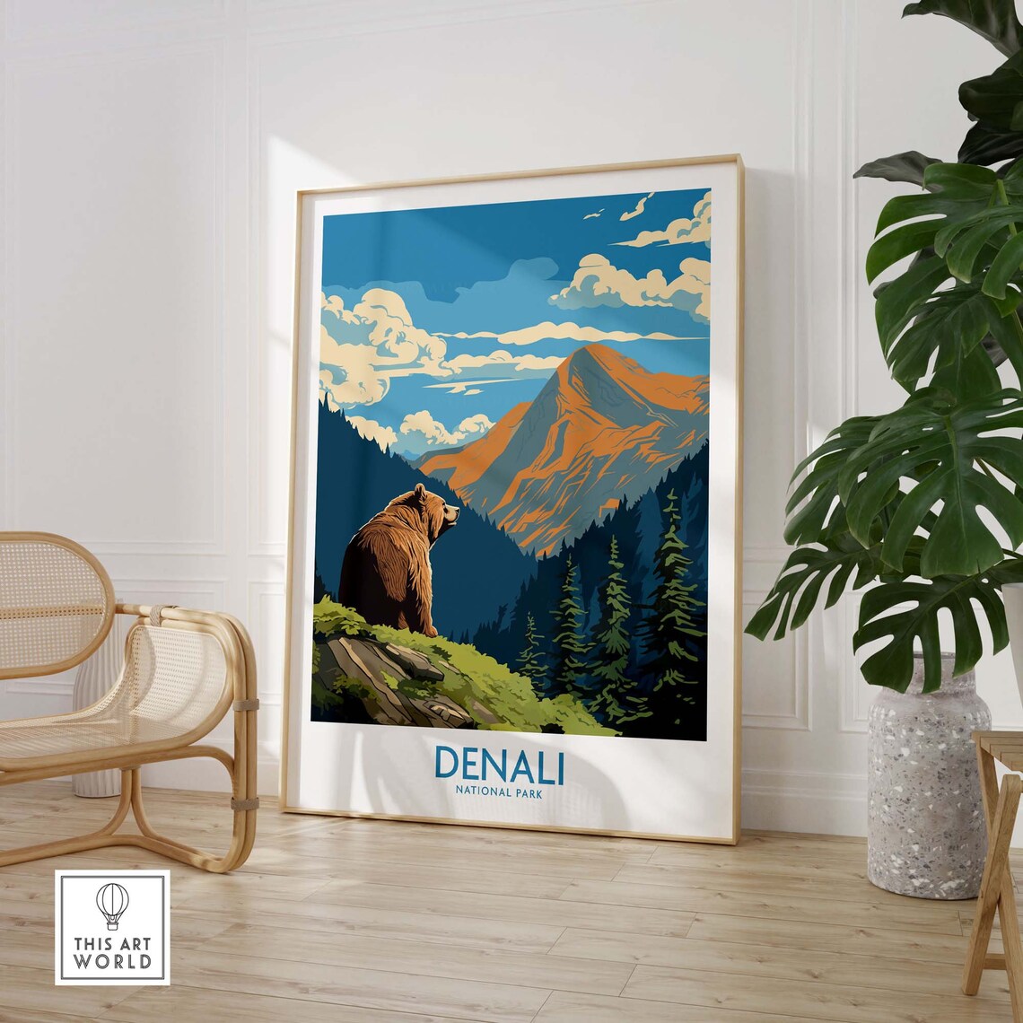 Denali National Park Grizzly Bear Mountain View Travel Poster - Image 3