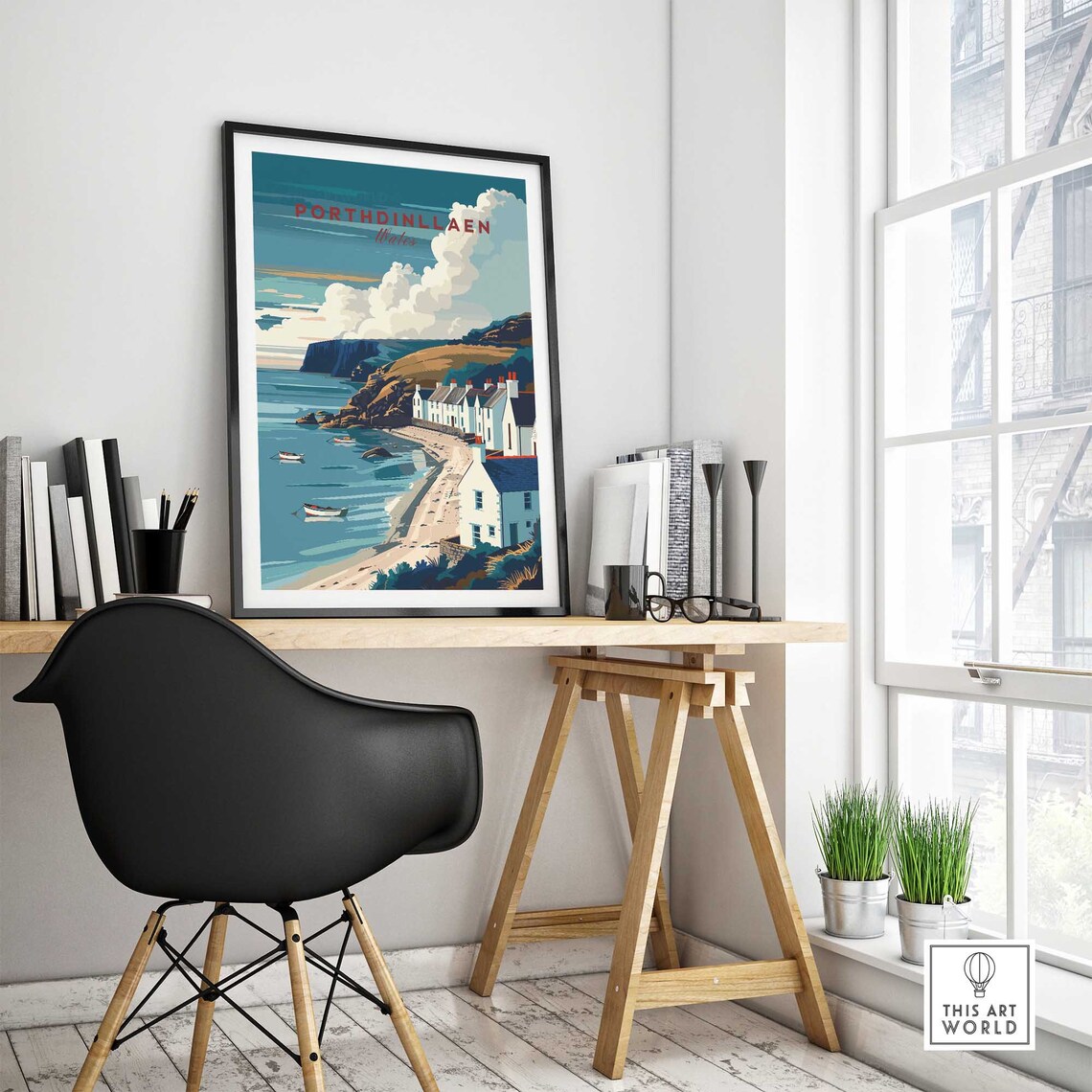 Porthdinllaen Wales Coastal Village White Cottage Harbour Poster - Image 4