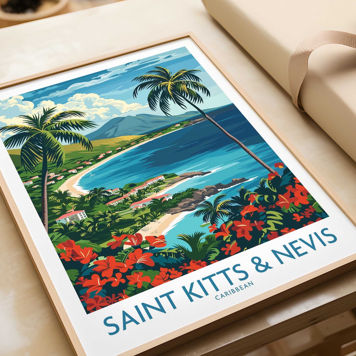 Saint Kitts And Nevis Caribbean Tropical Beach Palm Trees Poster