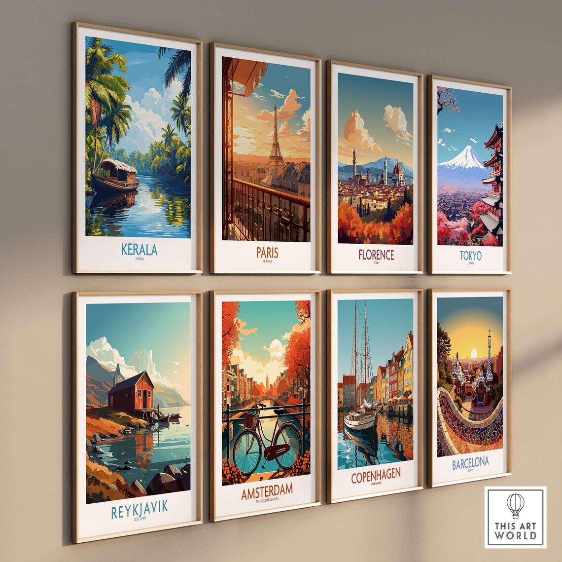 Kerala India Covered Houseboat Palm Trees Vintage Travel Poster - Image 3