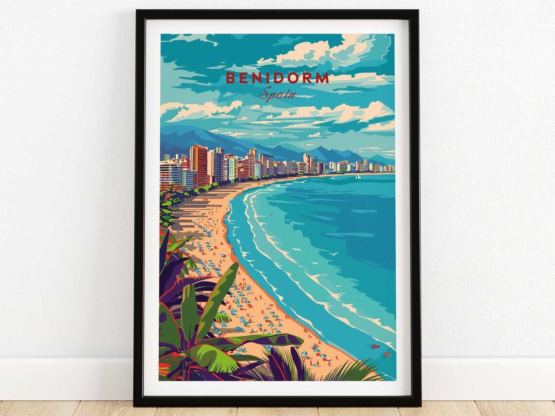 Benidorm Spain Costa Blanca Golden Beach Resort Skyline Travel Poster