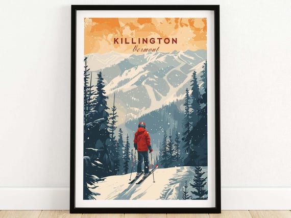 Killington Ski Print Vermont Mountain Art Ski Lodge Wall Decor Winter Sports Artwork Mountain Home Alpine Chalet Gift Adventure Sport Resort