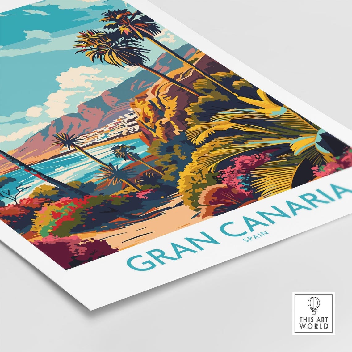 Gran Canaria Spain Palm Framed Cove Mountain Coastline Poster - Image 4
